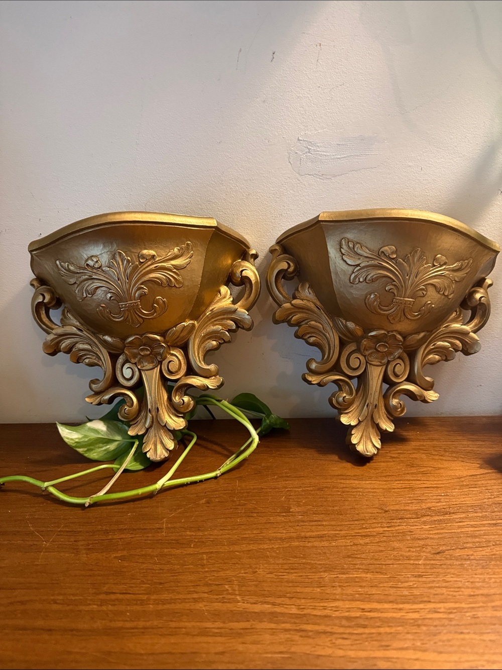 Vintage Homco Gold Pocket Wall Planters